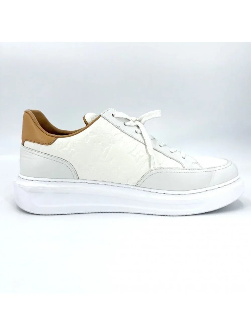 Louis Vuitton Sneakers Beverly Hills Line Monogram Shoes Leather White Brown 8.5
